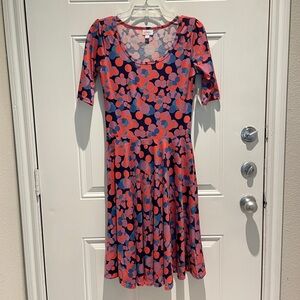 Lularoe Nicole Circle Dots Pink Blue A-line Short Sleeve Sundress Size Small
